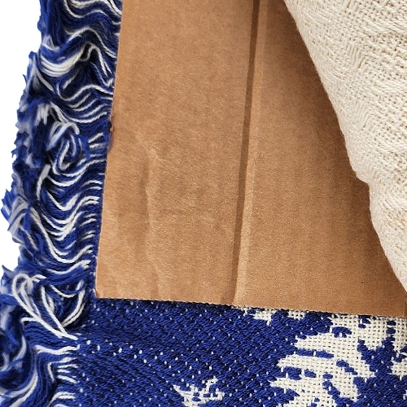 NWOT USA Cotton Blue Cream Cottagecore Snowflake Crochet Throw Coverlet Blanket - Picture 5 of 9